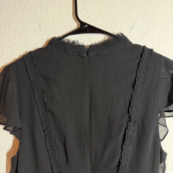 Adrianna Papell Fit & Flare Chiffon Dress Womens 14 Black Ruffled Back Zipper - Picture 8 of 12